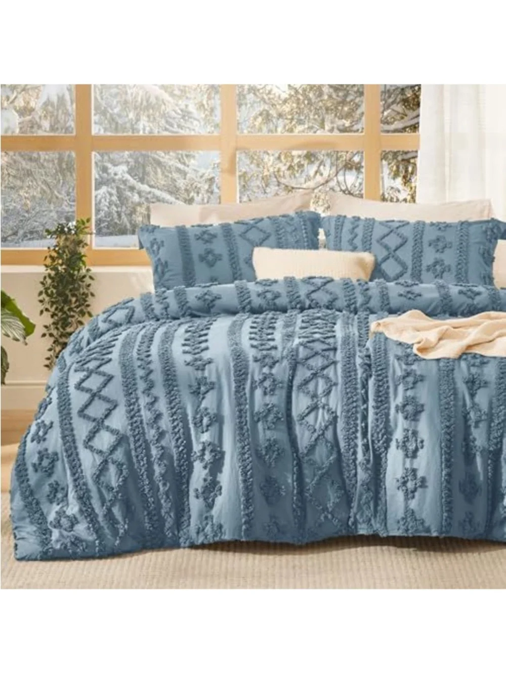 Tufted Boho Comforter Set - Dusty Blue